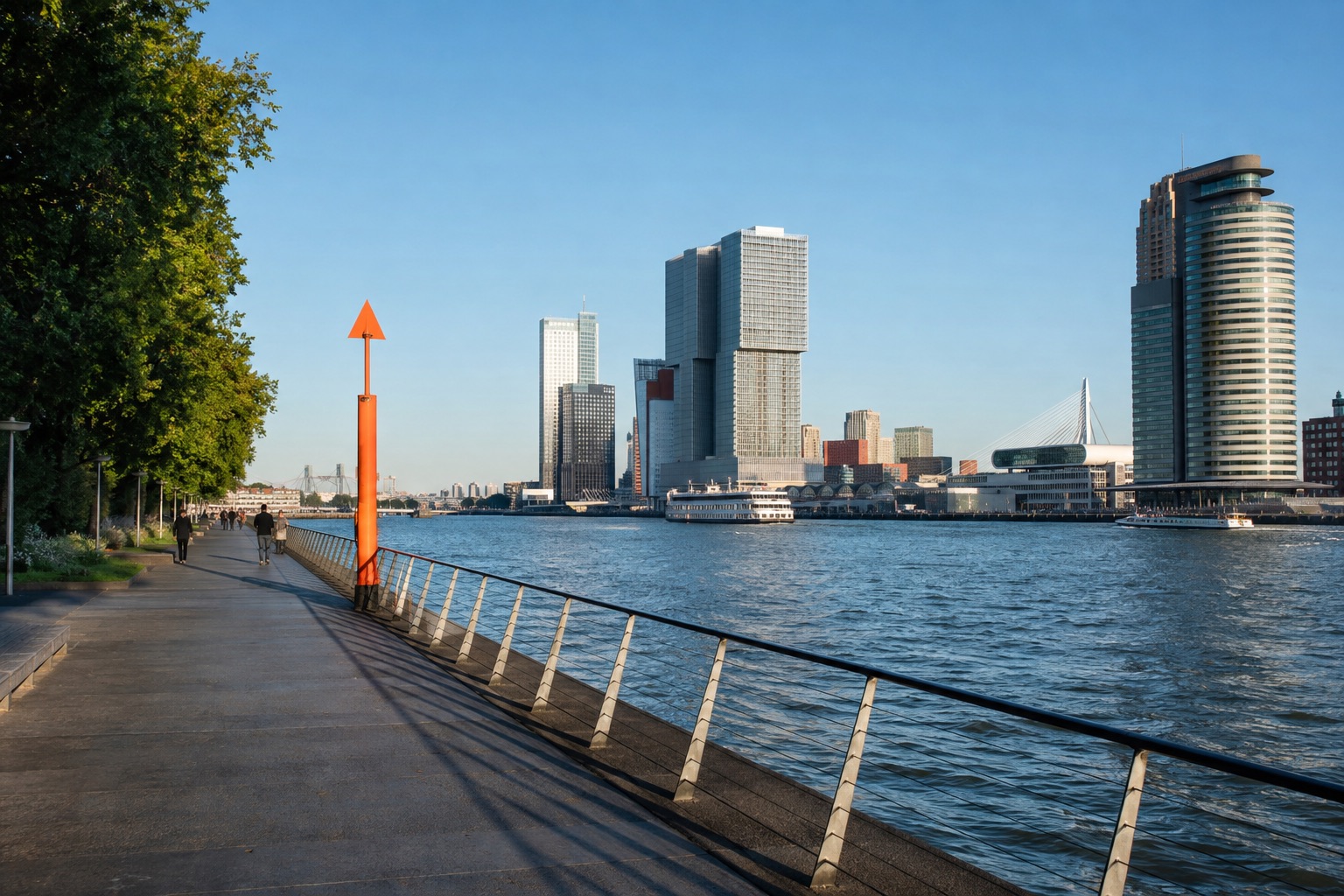 Redactionele illustratie van een route langs de Rotterdamse waterkant